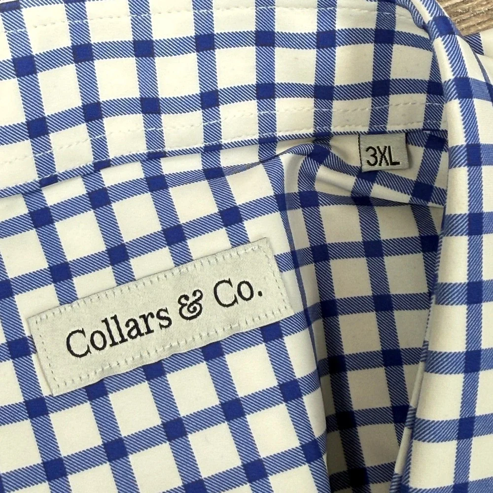 Collars & Co Mens Size 3XL Apex Performance Dress Shirt Blue‎ Grid Check New